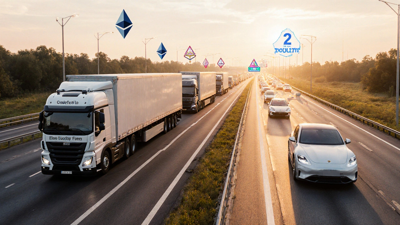 Haupt‑Ethereum‑Blockchain überlastet, Layer‑2‑Spuren zeigen günstige Fahrten.