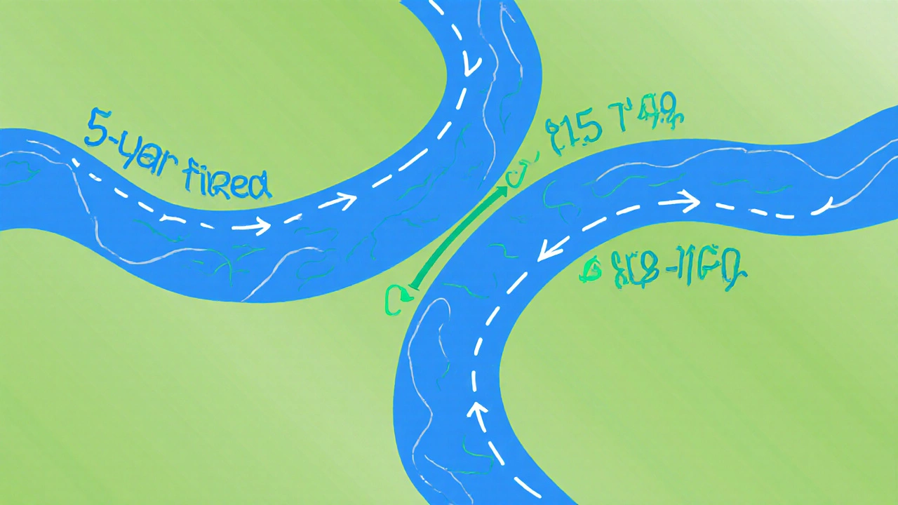 Aufgesplittete Kreditstrategie: zwei Kreditpfade mit unterschiedlichen Zinsbindungen.