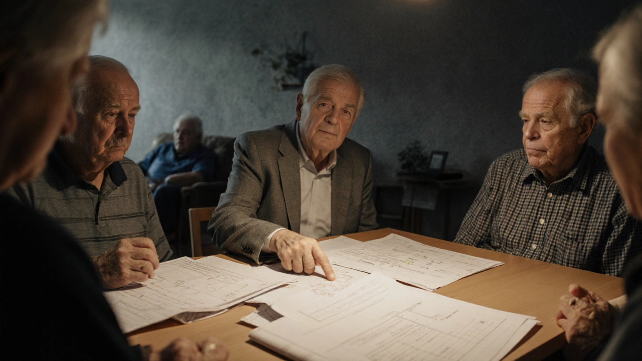 Eigentümer beraten sich mit einem Energieberater über Sanierungspläne und Fördermittel in einem Gemeinschaftsraum.