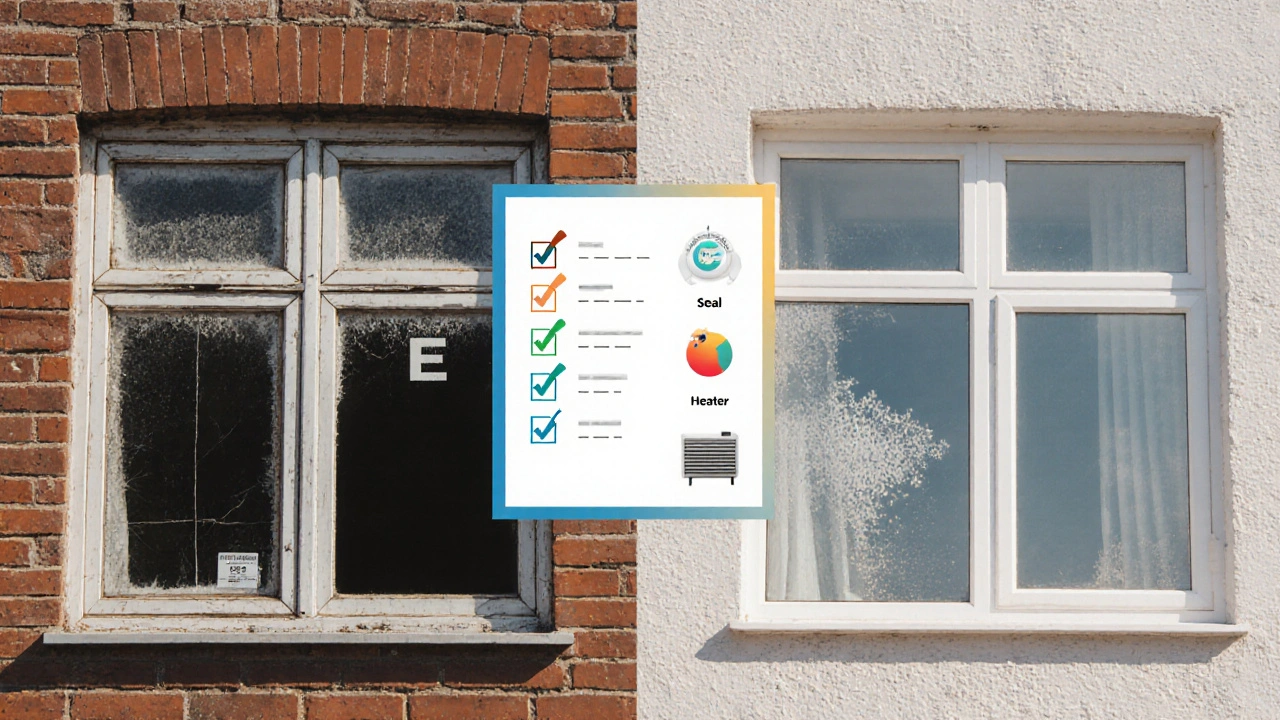 Vergleich alter und neuer Fenster mit Energieeffizienzlabel E und C