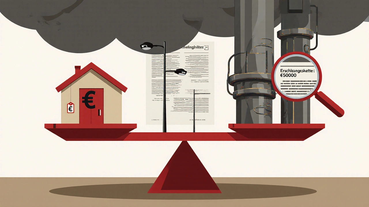 Waage mit Haus und Erschließungskosten: Rohre und Kabel überwiegen den Preis des Hauses.