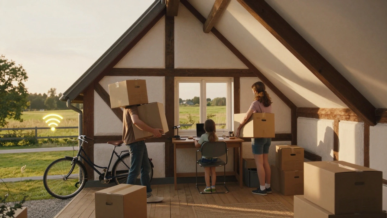 Familie zieht in ein ländliches Haus in Brandenburg mit Arbeitszimmer im Dachgeschoss.