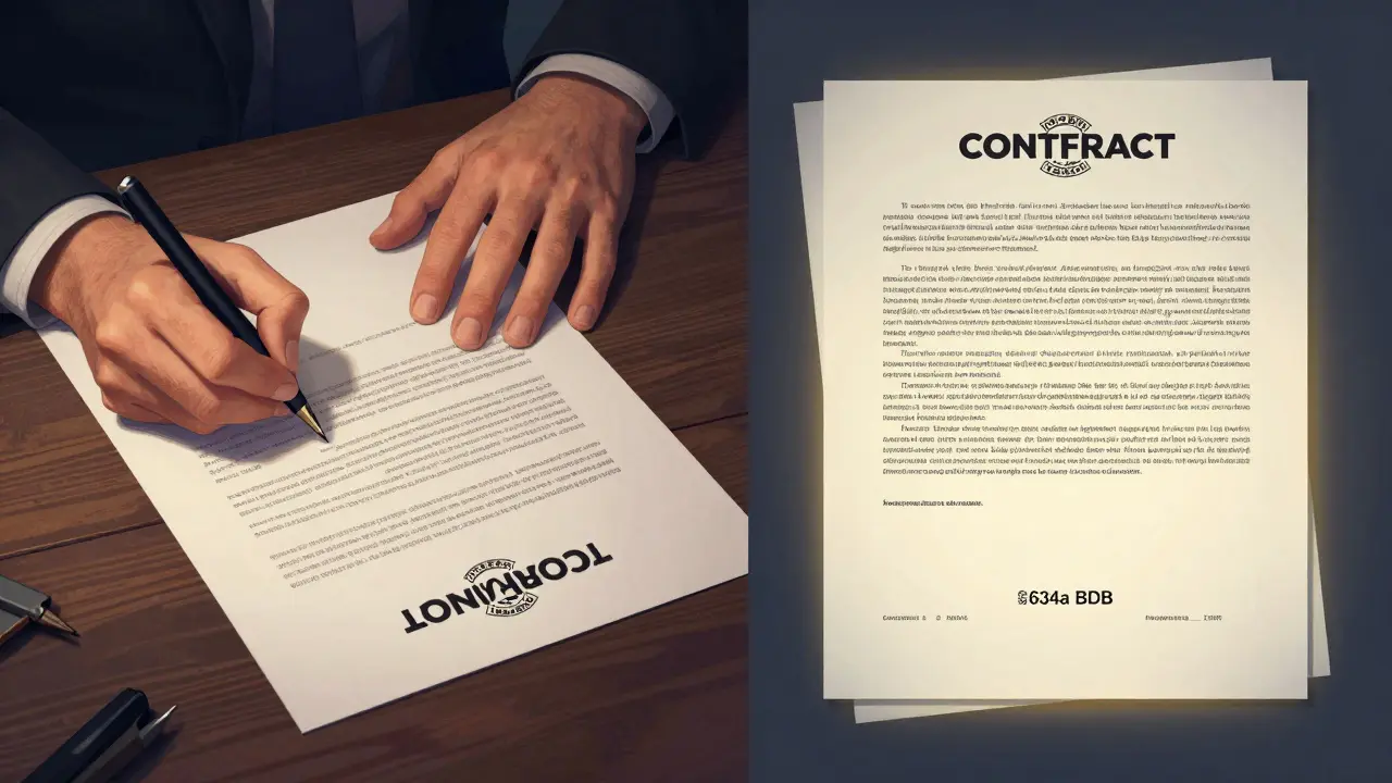 Ein Vertrag mit sichtbaren Garantieversprechen und versteckten Ausschlüssen, neben einem hervorgehobenen Gesetzestext aus dem BGB.