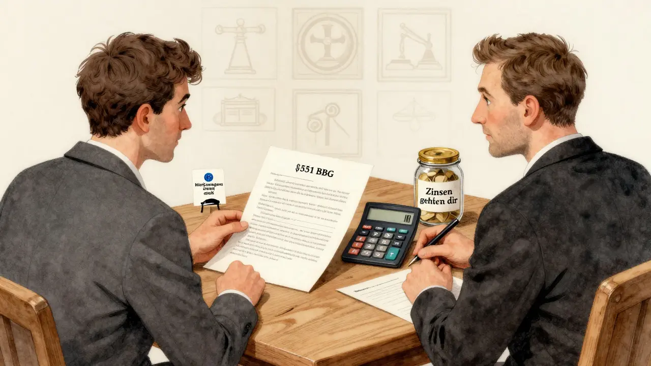 Vermieter und Mieter besprechen Kaution auf einem Tisch mit gesetzlichen Hinweisen und Bürgschaftslogo.